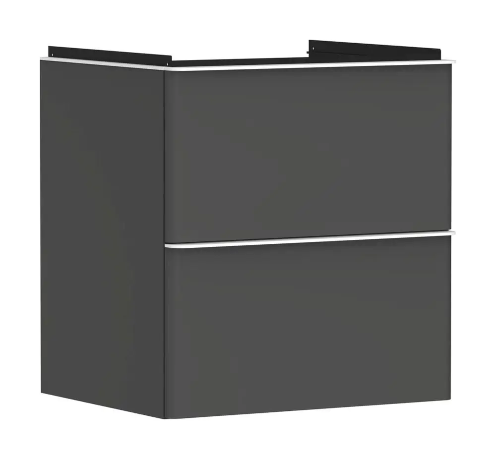 Waschtischunterschrank in Diamantgrau Matt von Hansgrohe mit zwei Schubkästen, schlichte Formgebung ohne sichtbare Griffe.
